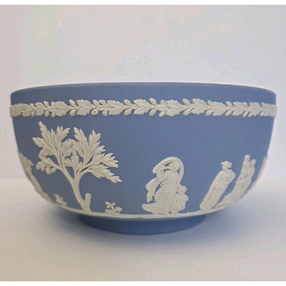 VTG Wedgwood Jasperware Bowl Aprox 8" The Sacrifice Greek Design 1972 Blue Matte - Picture 5 of 11